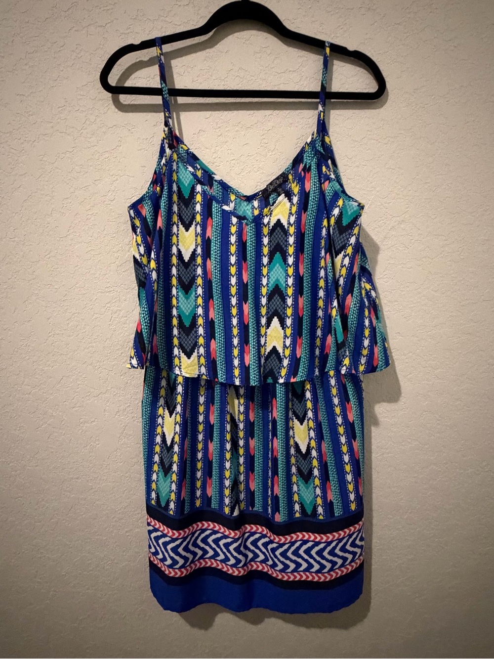 BeBop Blue Multicolor‎ Geometric V-Neck Strappy Sundress Women's L